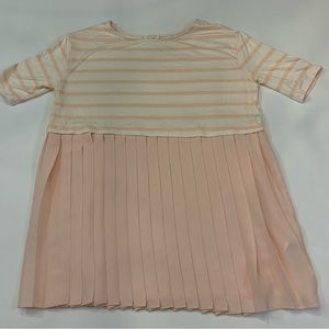 Les Amis womens tunjc top, size medium, peach and white, striped and pleated (L)